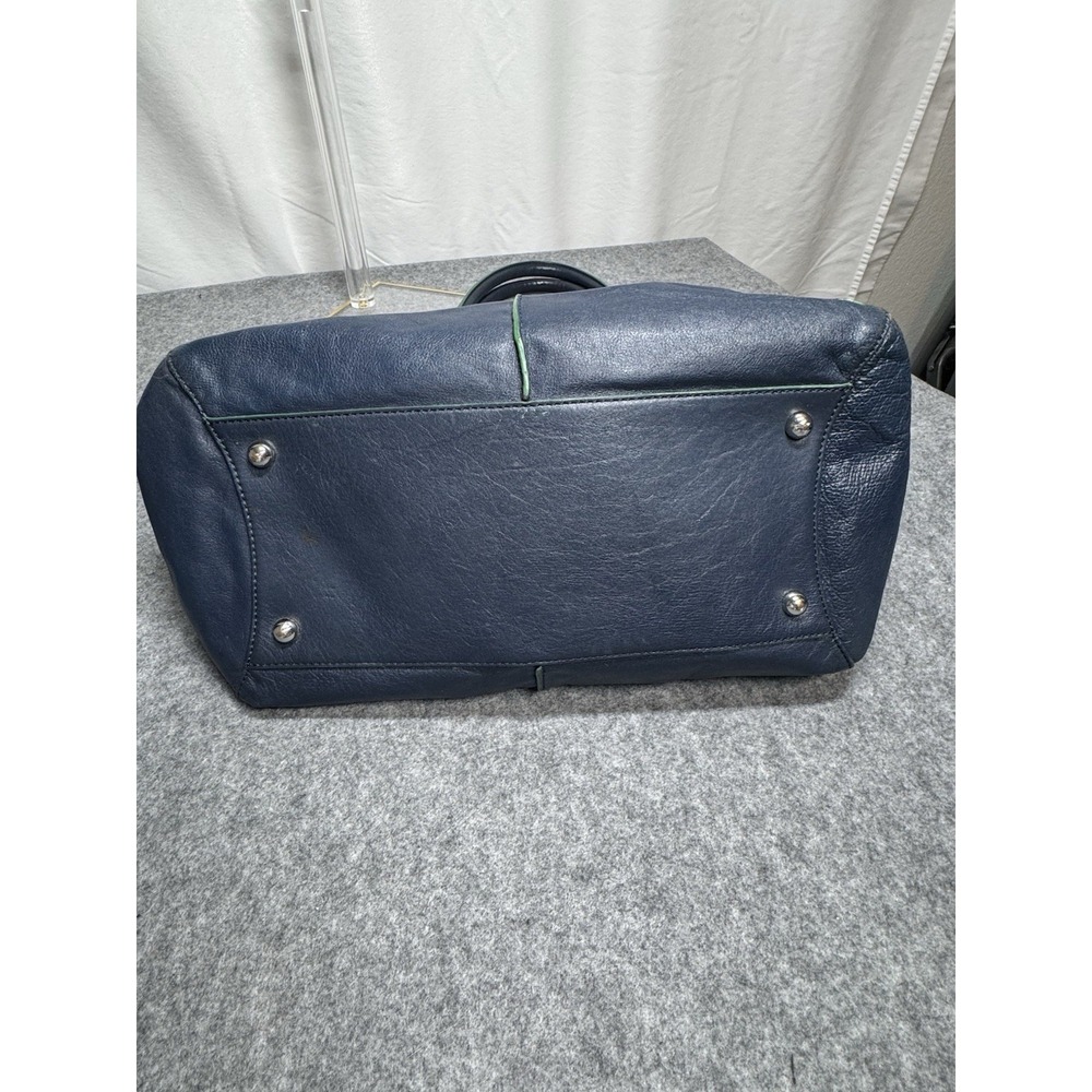 Banana Republic Leather Tote Bag Blue With Green Trim - Picture 5 of 9